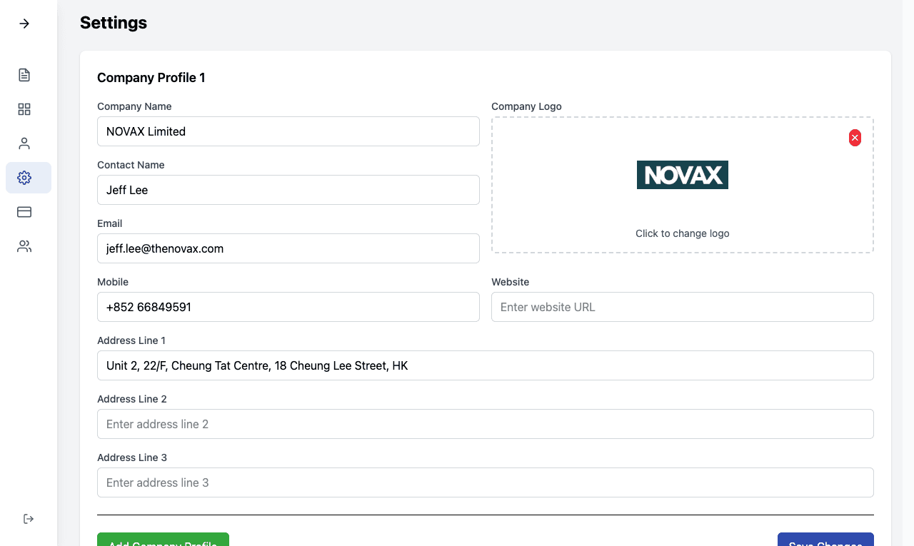 Company Profile Settings